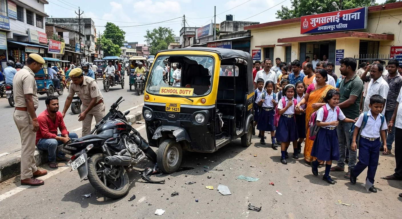 Jamshedpur : जुगसलाई थाना के पास स्कूली बच्चों वाले ऑटो को बाइक ने टक्कर मारी, बच्चे सुरक्षि